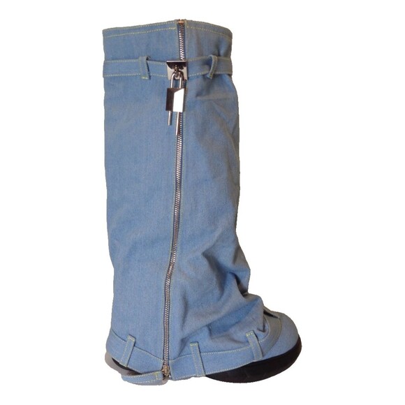 Blue Denim Knee High Boots Wide Calf Sz 9 Women's - Picture 3 of 14